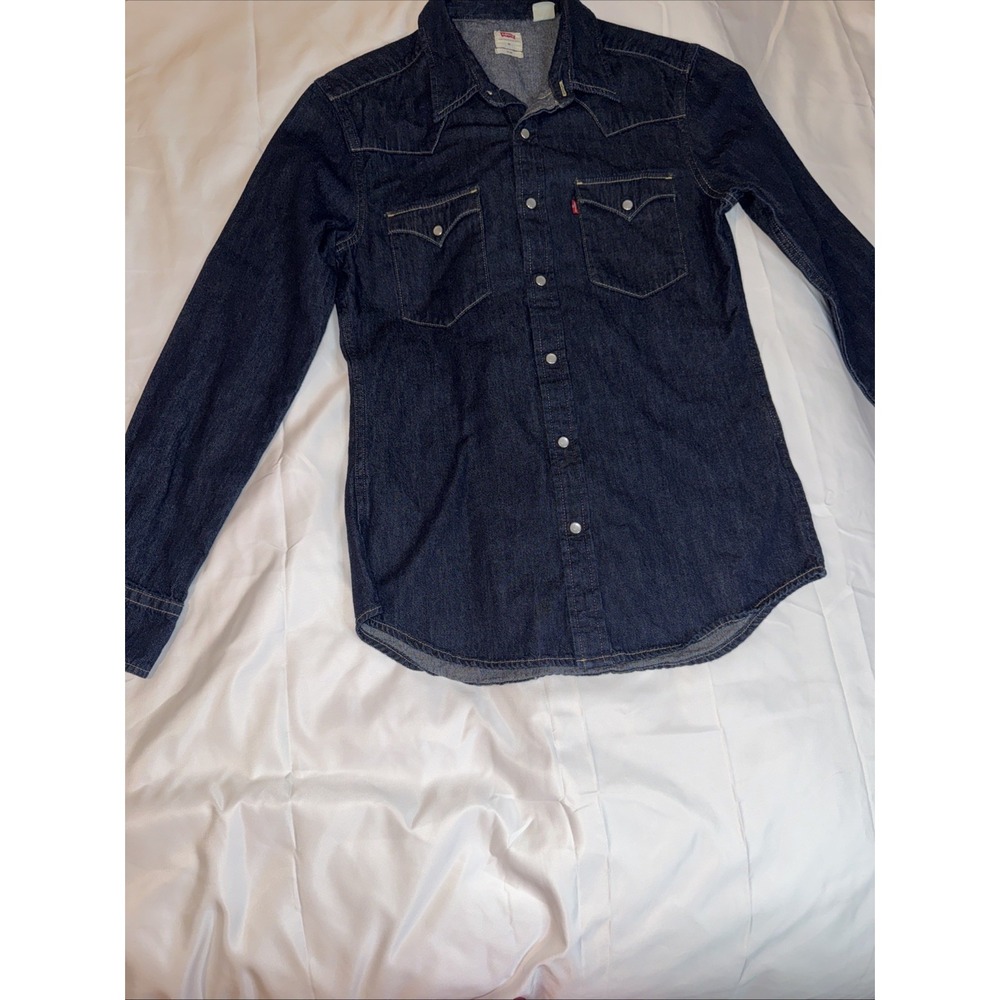 Internal Sample Levi's Pearl Snap Denim Long Sleeve Shirt Sz M Slim Blue Dark